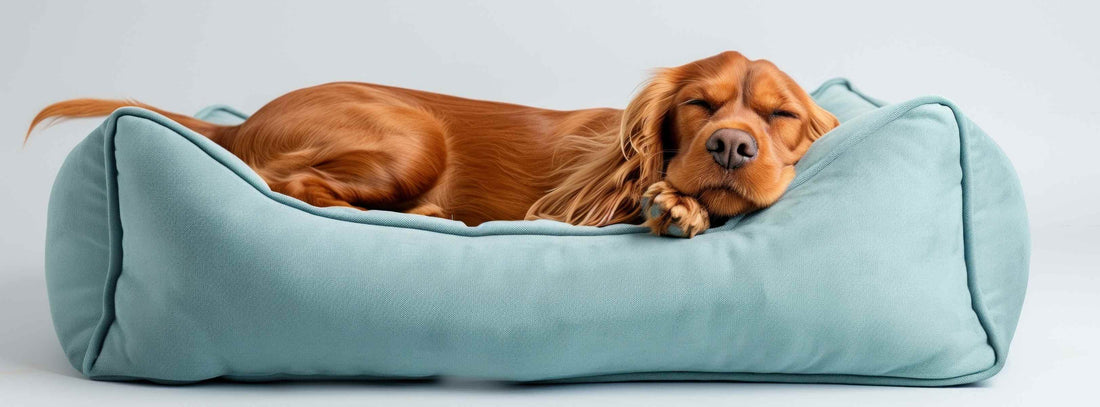 alt="Hund liegt entspannt im orthopädischen Bett – ideal bei Gelenkproblemen"