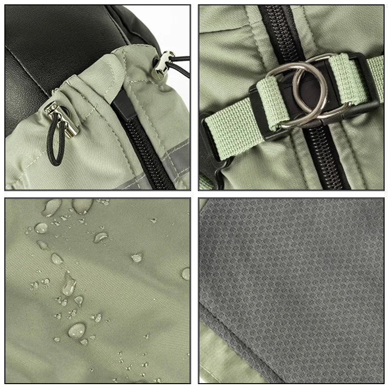 Wasser perlt vom wasserabweisenden Stoff des Hundewinteroveralls – Makro
Dämmerung