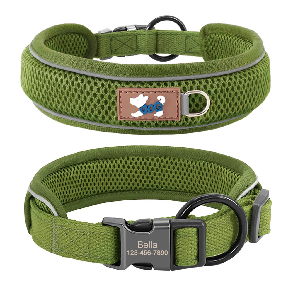Grünes Hundehalsband mit Gravur für kleine und große Hunde