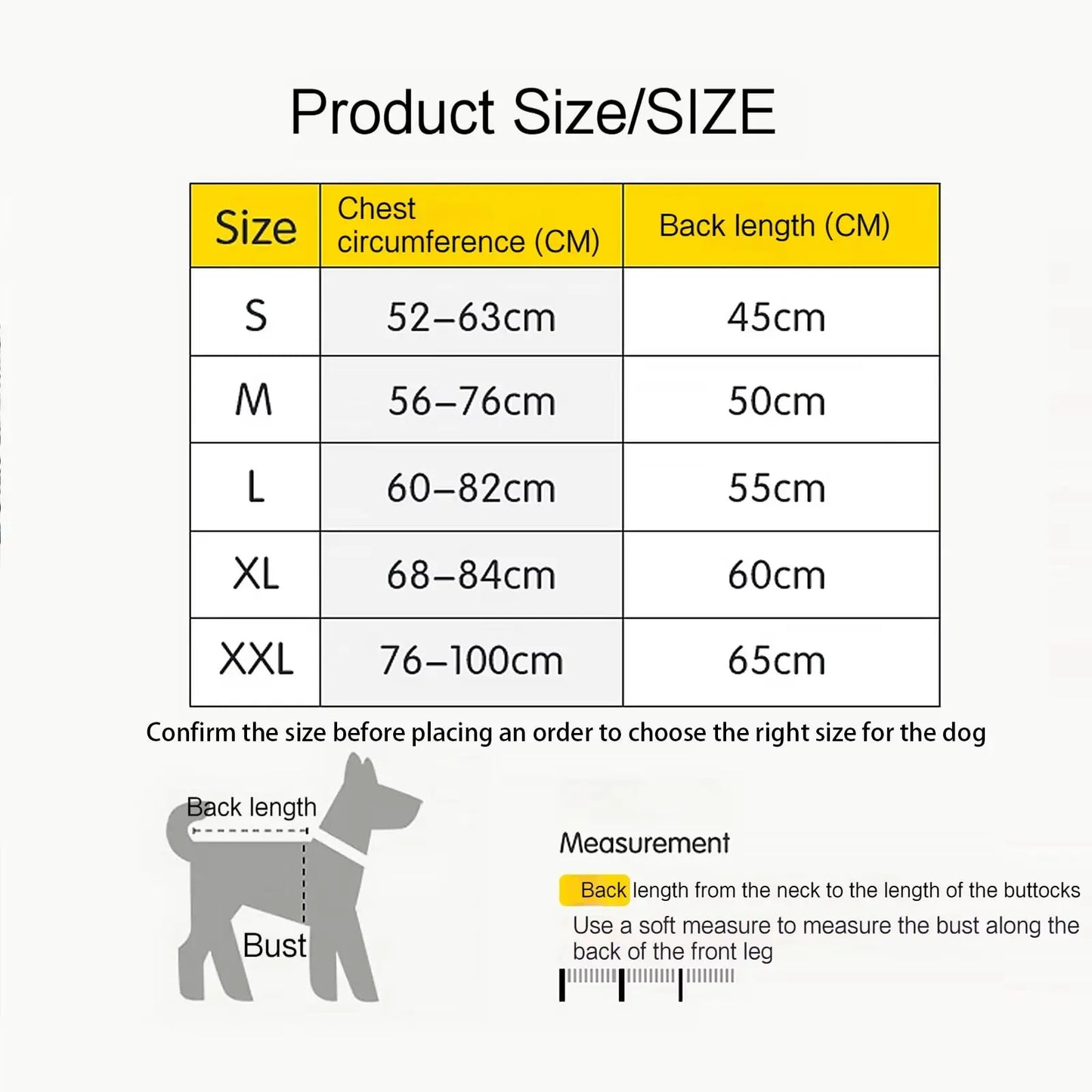 Hund trägt wasserabweisenden Wintermantel die Größentabelle