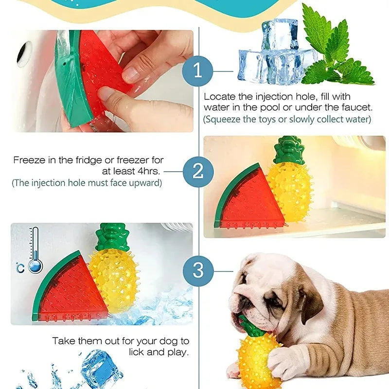 Kühlendes Hunde-Kauspielzeug im Fruchtdesign – Abkühlung & Zahnpflege