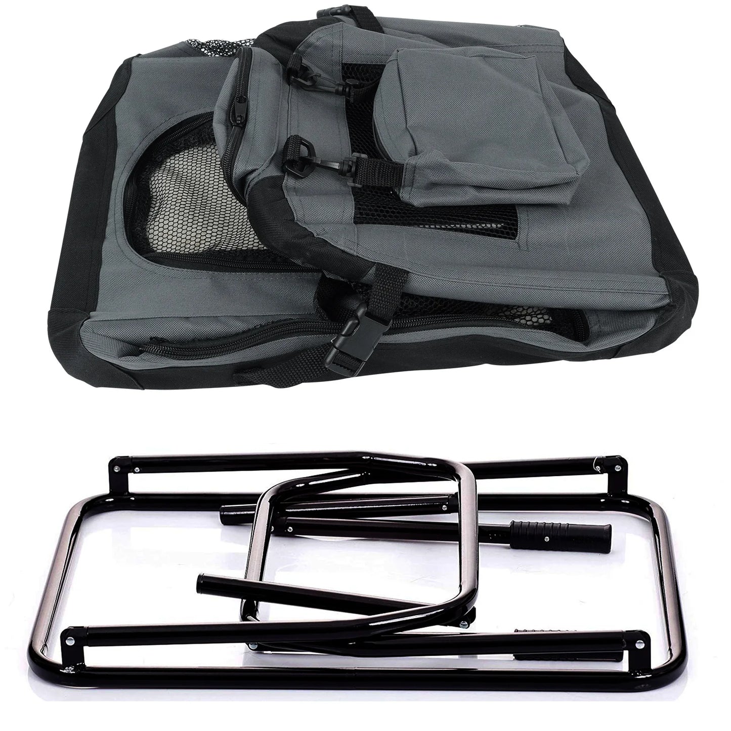 zusammengefalltete Hundetasche mit Gestänge