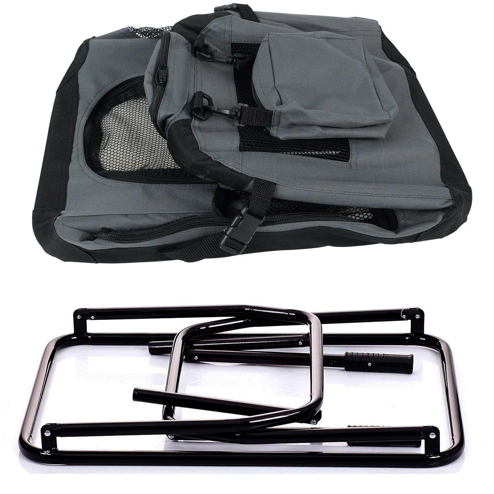 zusammengefalltete Hundetasche mit Gestänge