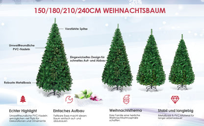„Übersicht 180-cm Weihnachtsbaum – dichte Silhouette, Metallbasis, pflegeleichte PVC-Nadeln“
