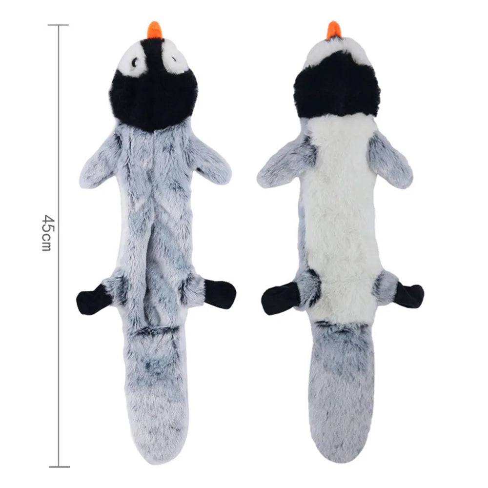 Zwei Pinguin-Hundespielzeuge aus grauem Plüsch, 45 cm – niedliche Quietschspielzeuge ohne Füllung.