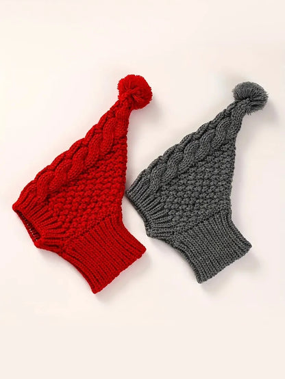 Warme Hundemütze für Windhunde mit Ohrenschutz und langem Strickbommel