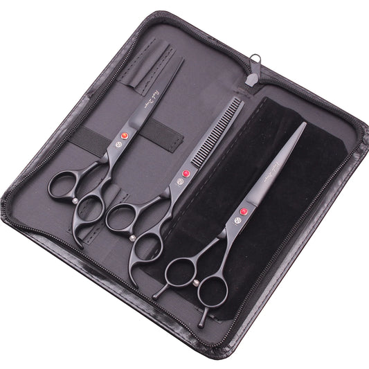 „Professionelles Hundepflege- und Trimm Set. Hundeschere aus 6CR Edelstahl (62 HRC). Gerade, Effilier- & gebogene Schere für präzises Trimmen zur Fellpflege.“ 4 Scheren