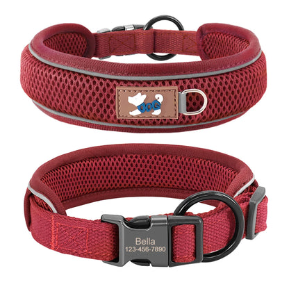 Rotes Hundehalsband mit Gravur und reflektierendem Design