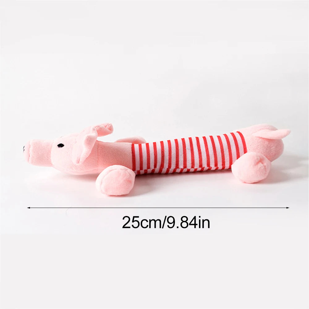 Rosa Schwein-Hundespielzeug, 25 cm – gefülltes Plüschtier mit Streifen-Shirt.