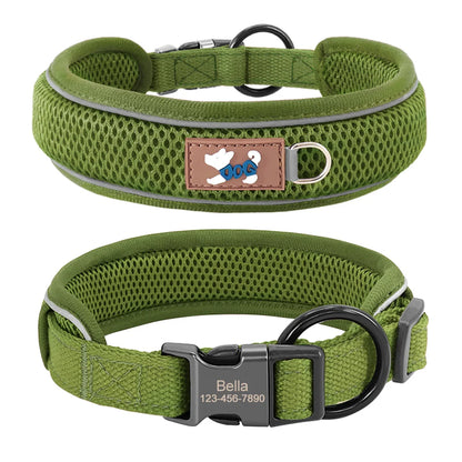 Grünes Hundehalsband mit Gravur für kleine und große Hunde