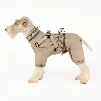 Winteroverall für Hunde mit Rückenreißverschluss und Abdeckleiste – Detail in Khaki