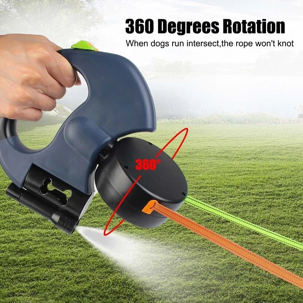 Einziehbare Leine mit LED-Licht, doppelter Verwicklung, Dual Doggie, 360-Grad-Drehung, kein Verknoten für jeden Hund, 2 Hunde, 3 m Seile für Haustierhunde vom eddy-shop