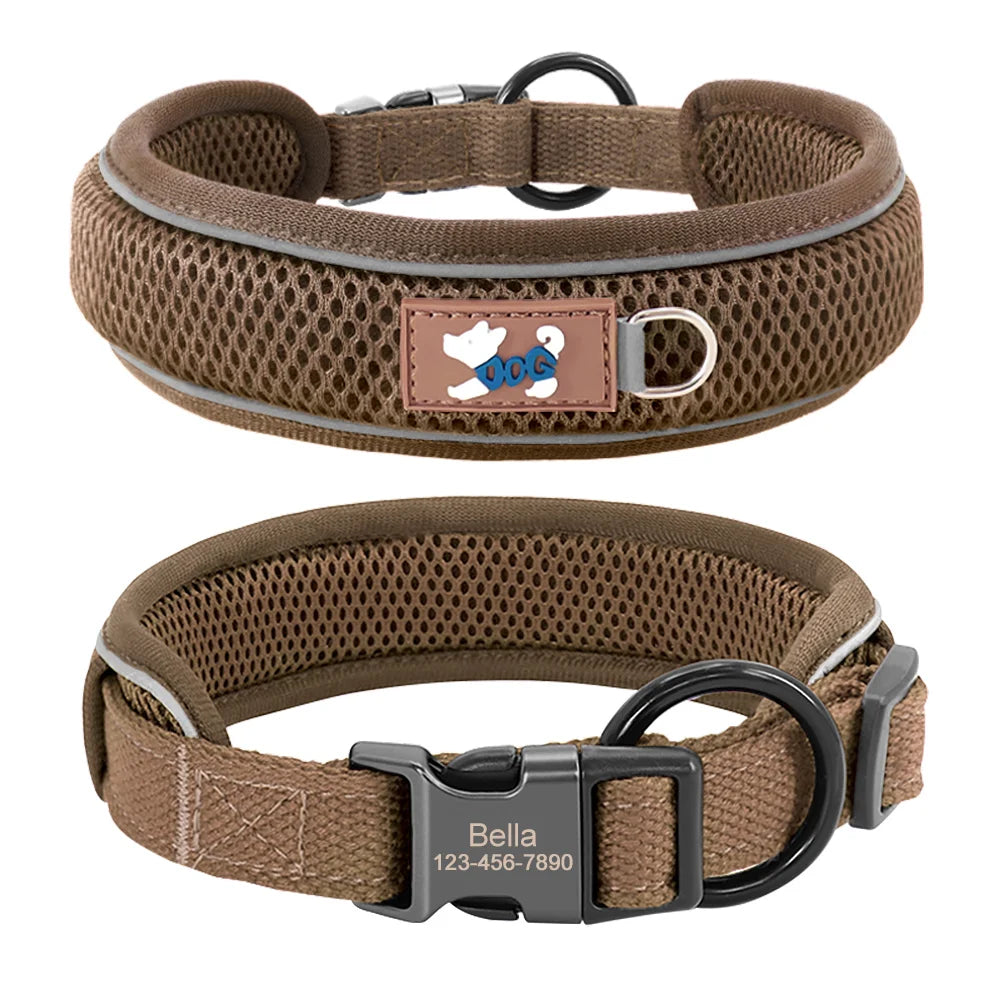 Braunes personalisiertes Hundehalsband mit Name und Telefonnummer