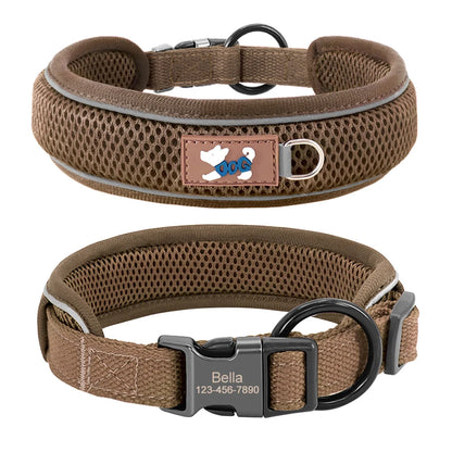 Braunes personalisiertes Hundehalsband mit Name und Telefonnummer