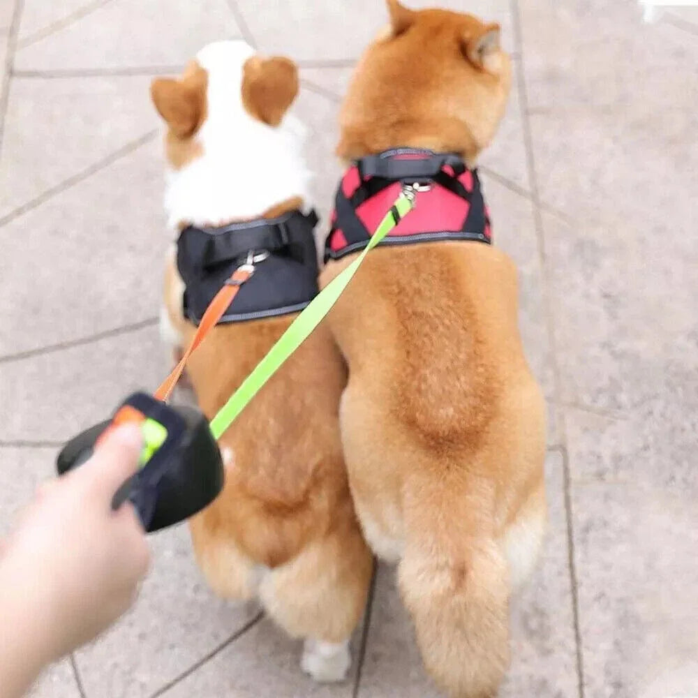 Einziehbare Leine mit LED-Licht, doppelter Verwicklung, Dual Doggie, 360-Grad-Drehung, kein Verknoten für jeden Hund, 2 Hunde, 3 m Seile für Haustierhunde vom eddy-shop