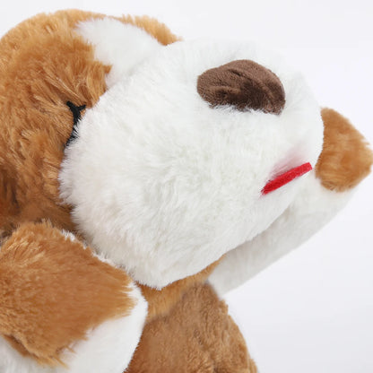 Kuscheltier Hund mit langen Ohren und weichem Stoff, Vorderansicht