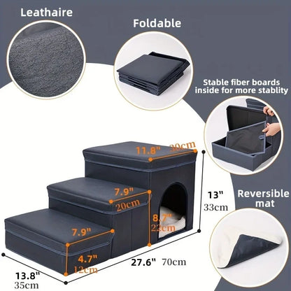 Dreistufige faltbare Hundetreppe mit Stauraum – sicherer Aufstieg & clevere Aufbewahrung