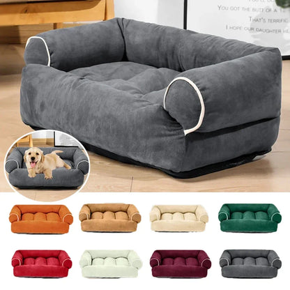 Hundesofa in Anthrazit mit erhöhten Rändern; Insert mit Hund auf dem Bett im eddy-shop.de