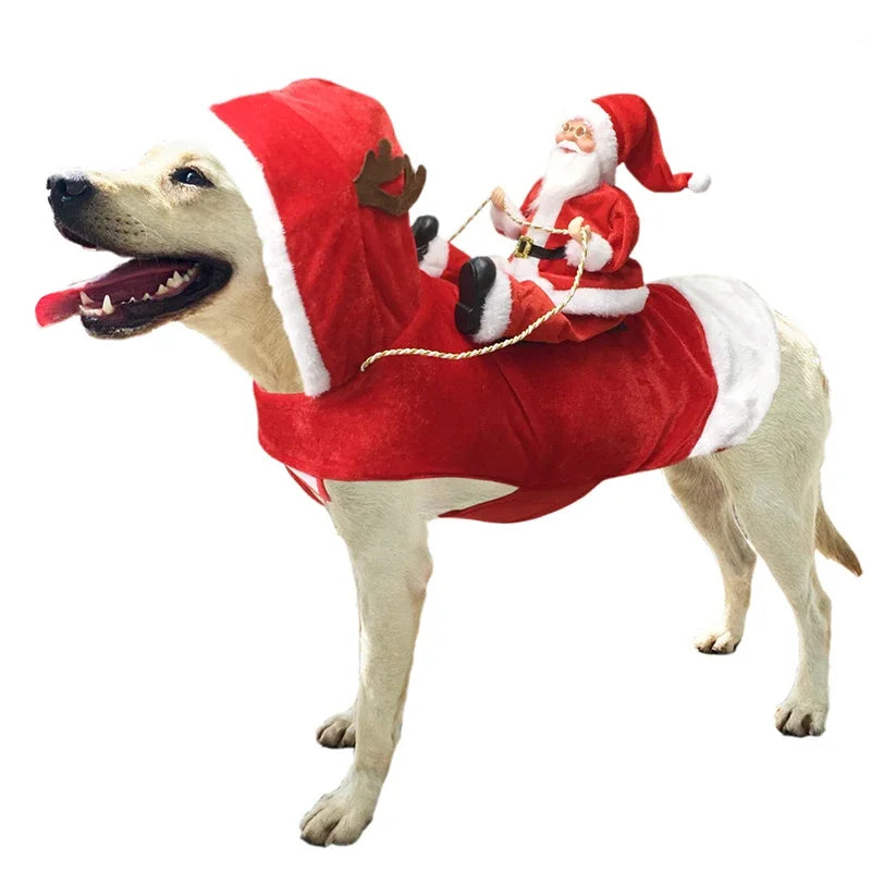 Hundekostüm Weihnachtsmann – Großer Hund im roten Weihnachtsoutfit mit Figur auf dem Rücken. im eddy-shop.de