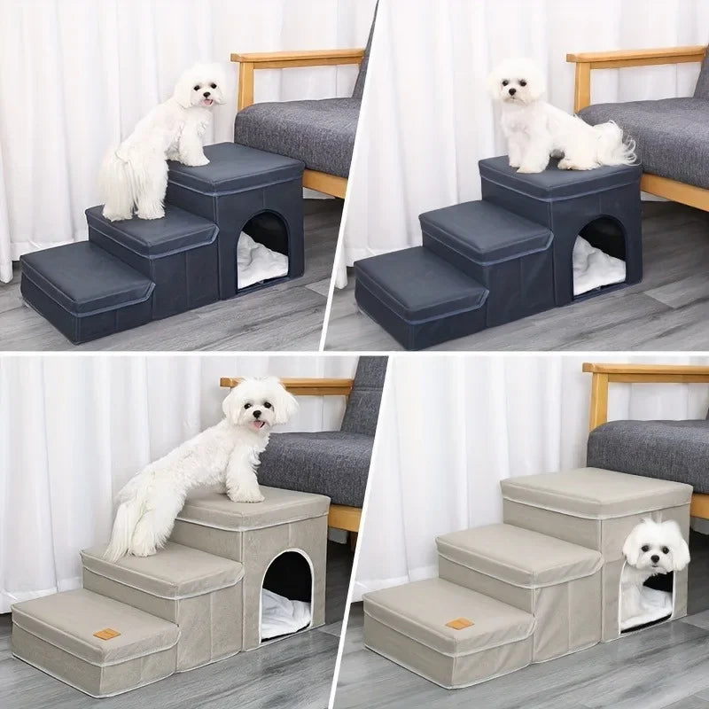 Dreistufige faltbare Hundetreppe mit Stauraum – sicherer Aufstieg & clevere Aufbewahrung