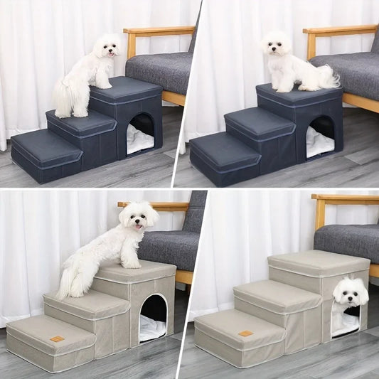 Dreistufige faltbare Hundetreppe mit Stauraum – sicherer Aufstieg & clevere Aufbewahrung