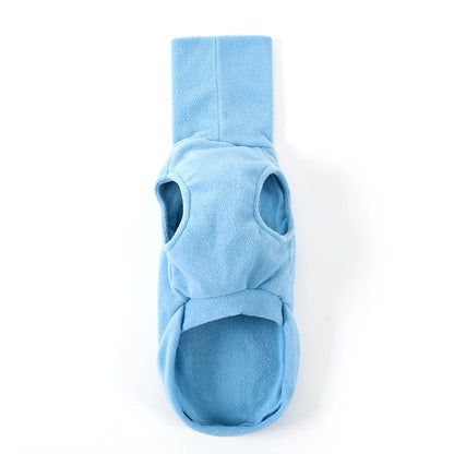 Whippet-Mantel aus Fleece – Bauchansicht hellblau