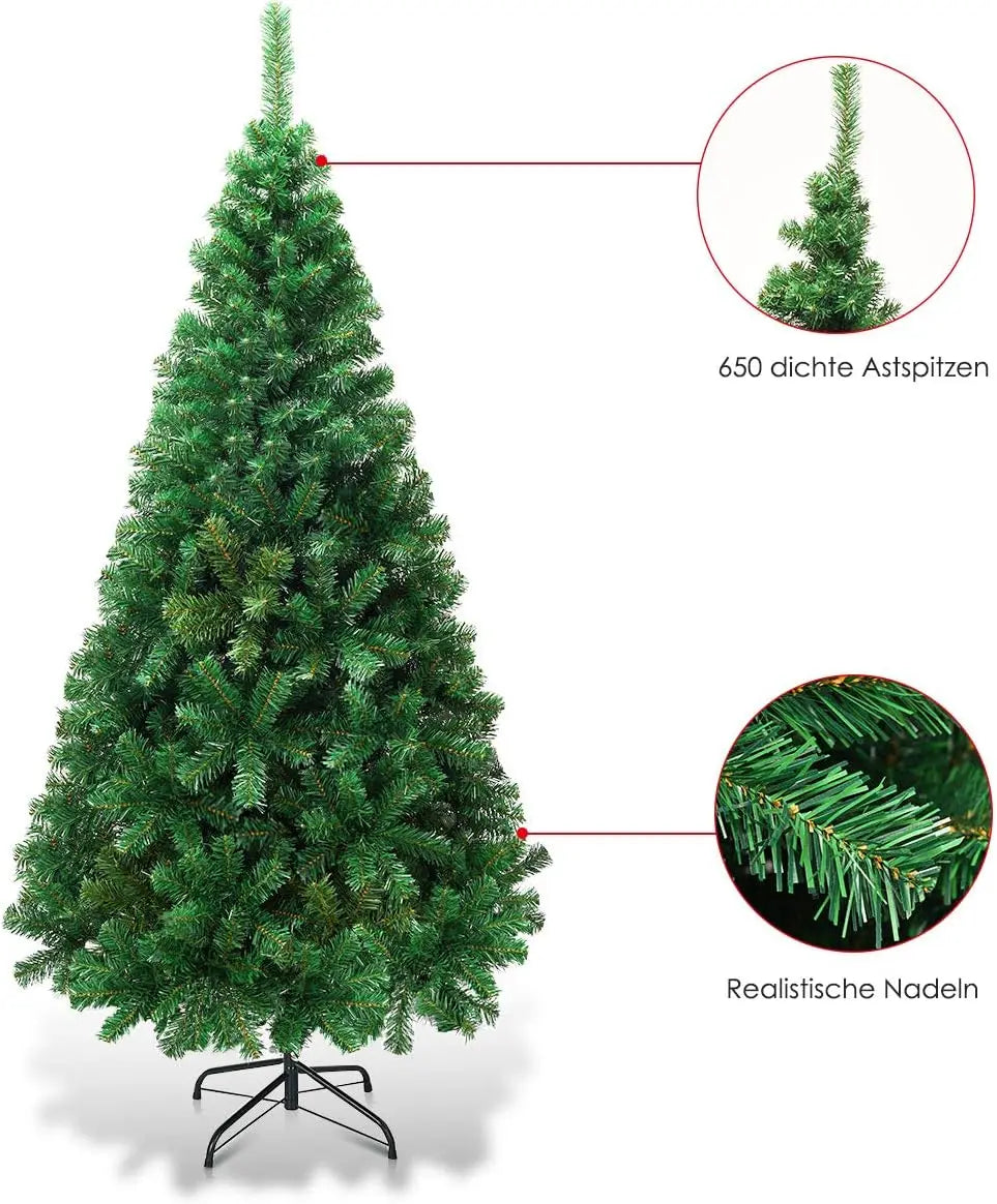 „Weihnachtsbaum 180 cm mit Detailansicht: formbare PVC-Nadeln und stabiler Metallständer“