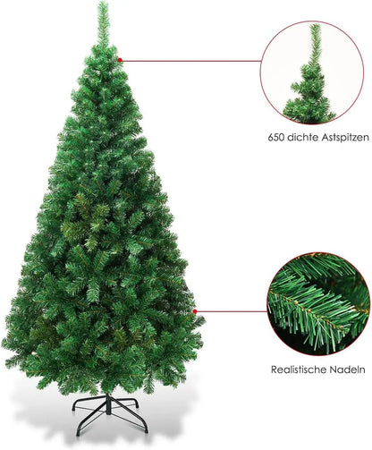 „Weihnachtsbaum 180 cm mit Detailansicht: formbare PVC-Nadeln und stabiler Metallständer“
